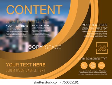 Presentation layout design template, Business Financial for background, Blur city background, Dark gold color tone, Flat style vector illustration artwork.