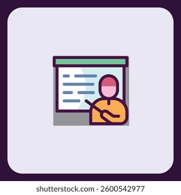 Presentation with a lecturer in a class room offering knowledge icon