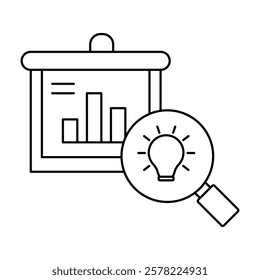 Presentation with Lightbulb Icon. Innovative Ideas and Data Analysis Illustration for Business Reports.