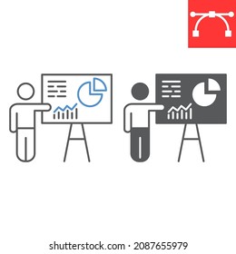 Presentation line and glyph icon, teacher and seminar, training vector icon, vector graphics, editable stroke outline sign, eps 10.
