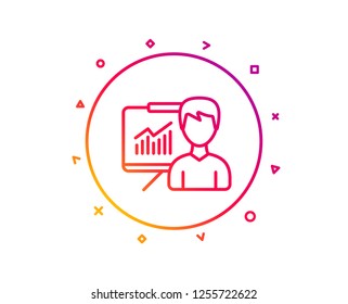 Presentation line icon. Education board sign. Lecture with Charts symbol. Gradient pattern line button. Presentation icon design. Geometric shapes. Vector