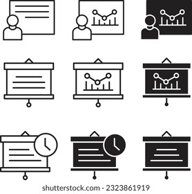 presentation line icon set of vector