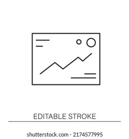 Icono de la línea de presentación. Mostrando información interesante con líneas y curvas. Esquemas y gráficos. Concepto de gráficos. Ilustración vectorial aislada. Trazo editable