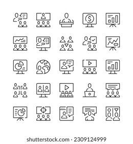Presentation line icons. Outline symbols. Vector line icons set