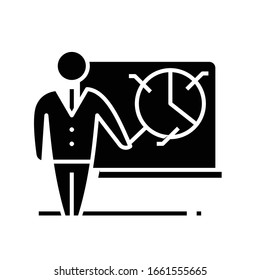 Icono negro del hombre de presentación, ilustración conceptual, símbolo plano vectorial, signo de glifo.