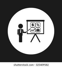 presentation manager screen and Icons set: dollar, percent, briefcase, curve