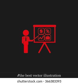 presentation manager screen and Icons set: dollar, percent, briefcase, curve