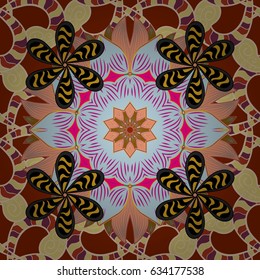 Presentation with mandala. Colored layout on red background. Modern vector template for brochure leaflet flyer cover catalog magazine or annual report. Design book layout.