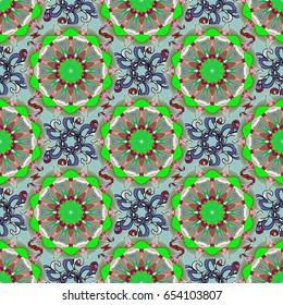 Presentation with mandala. Colored layout on a blue background. Modern vector template for brochure leaflet flyer cover catalog magazine or annual report. Science and technology design book layout.