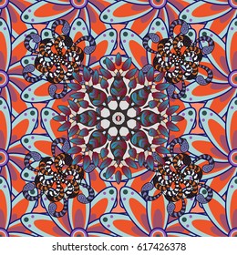 Presentation with mandala. Red, blue, lilac. Modern vector template for brochure leaflet flyer cover catalog magazine or annual report. Colored layout on petals background.