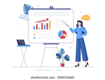 Presentation Marketing Planning Cartoon Vector Illustration. Businessman Plan Strategy and Business Meeting to Carry out the New Project Concept