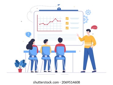 Presentation Marketing Planning Cartoon Vector Illustration. Businessman Plan Strategy and Business Meeting to Carry out the New Project Concept