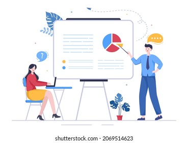 Presentation Marketing Planning Cartoon Vector Illustration. Businessman Plan Strategy and Business Meeting to Carry out the New Project Concept