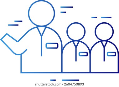 Presentation meeting icon with blue gradient outline style. class, board, education, man, diagram, chart, graphic. Vector Illustration