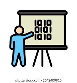 Presentation mini illustration outline color icon, use for machine learning, education, technology industry, UI, UX kit, app and web development, digital or print.