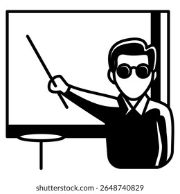 Presentation Mode icon represented by man presenting Black Filled style.