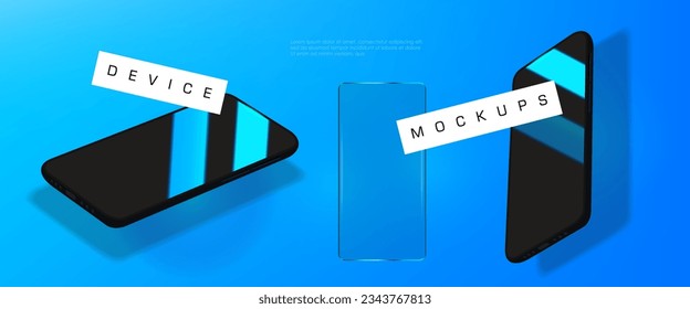 Presentation model modern smartphone with black screen on bright background. Stylish smartphone with protective glass. Layout for your sales