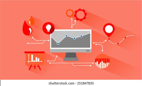 Presentation monitor for data analysis. Vector illustration.