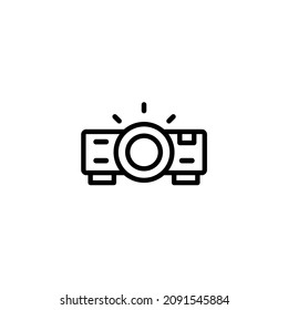 Presentation, movie, film, media projector vector illustration simple modern line icon, symbol, pictogram design
