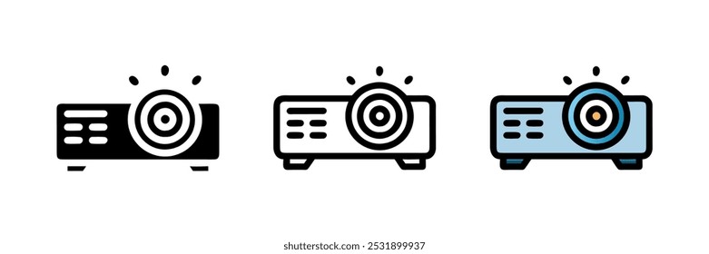 Presentation, movie, film, media projector vector icon with simple modern line design. Perfect for illustrating media, entertainment, and business projects. Clean, minimalistic pictogram style.
