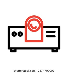 Presentación, película, ilustración del vector del proyector de medios icono simple, diseño del pictograma aislado en el fondo blanco.