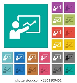 Presentation multi colored flat icons on plain square backgrounds. Included white and darker icon variations for hover or active effects.