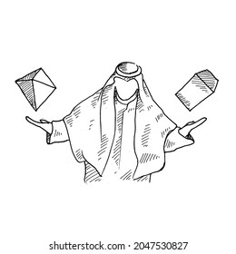 Presentation.	a Muslim scientist is presenting his findings at a seminar.	Retro vintage sketch vector illustration. Engraving style. black isolated on white background. vector draw graphic design 