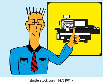 Presentation of the new Industrial equipment. Image with elements drawing in the style of the sketch. Vector illustration.