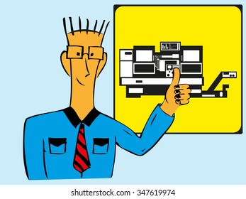 Presentation of the new Industrial equipment. Image with elements drawing in the style of the sketch. Vector illustration.