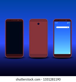 Presentation of a new smartphone model. Front view, back, on an abstract background. Realistic vector illustration.