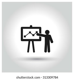 Presentation on business growth icon. Black Pictogram. vector illustration