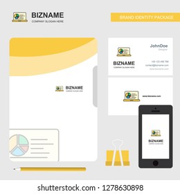 Presentation on laptop  Business Logo, File Cover Visiting Card and Mobile App Design. Vector Illustration