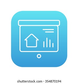 Presentation on the projector screen line icon for web, mobile and infographics. Vector white icon on the blue gradient square with rounded corners isolated on white background.