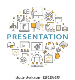 Presentation outline icons set for interface, website, banner, print.