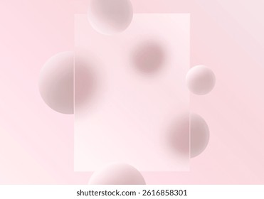 Presentation panel made of transparent material and sphere. Abstract vector background in glass morphism style.