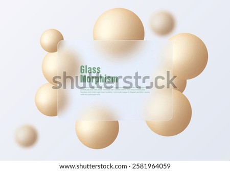 Presentation panel made of transparent material and champagne gold colored sphere. Abstract vector background.