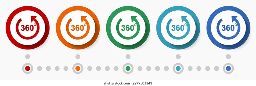 Präsentation, Panoramakonzept, Vektorsymbol-Set, bunte Tasten im Flachdesign, Infografik-Vorlage in 5 Farboptionen