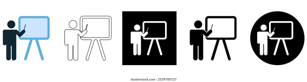 presentation people and board, teaching explaining, office or school vector pictogram sign icon symbol ui and ux design, glyphs and stroke line