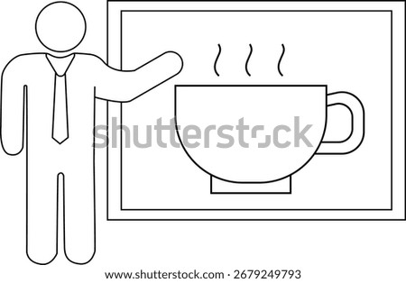 presentation person icon and coffee cup icon with white background.with black lines