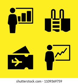 presentation, plane ticket, presentation and swimming pool vector icon set. Sample icons set for web and graphic design