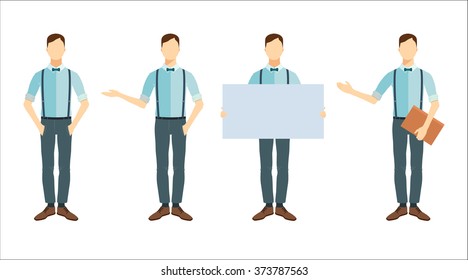 Presentation poses. Set of  young people in flat style.