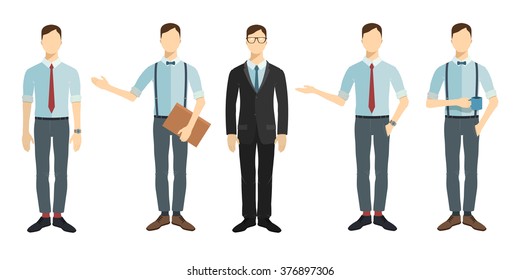 Presentation poses. Set of  young people in flat style.
