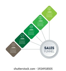 Presentation, project or info graphic with 3 options.  Infographics of Dynamic development, technology or education process. Template of a 3-step chart. Sales funnel in agriculture Business. Vector.