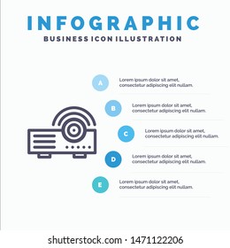 Presentation, Projector, Machine, Service Blue Infographics Template 5 Steps. Vector Line Icon template. Vector Icon Template background