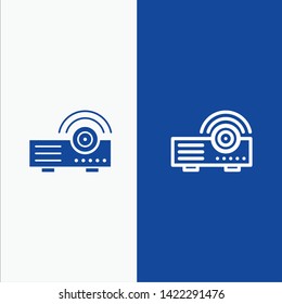 Presentation, Projector, Machine, Service Line and Glyph Solid icon Blue banner