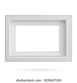 Presentation rectangular horizontal picture frame design element with shadow on transparent background. 3D Board Banner Stand on isolated clean blank. Vector illustration EPS 10 for photo, image, text