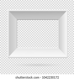 Presentation rectangular horizontal picture frame design element with shadow on transparent background. 3D Board Banner Stand on isolated clean blank. Vector illustration EPS 10 for photo, image, text