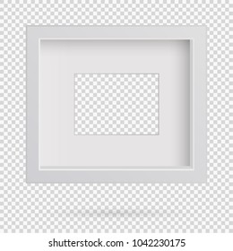 Presentation rectangular horizontal picture frame design element with shadow on transparent background. 3D Board Banner Stand on isolated clean blank. Vector illustration EPS 10 for photo, image, text