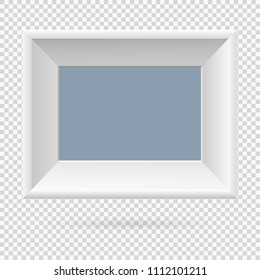 Presentation rectangular horizontal picture frame design element with shadow on transparent background. 3D Board Banner Stand on isolated clean blank. Vector illustration EPS 10 for photo, image, text