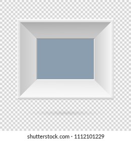 Presentation rectangular horizontal picture frame design element with shadow on transparent background. 3D Board Banner Stand on isolated clean blank. Vector illustration EPS 10 for photo, image, text